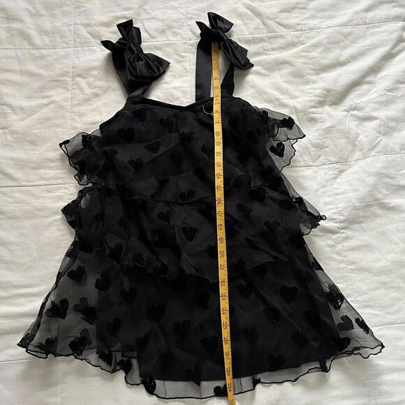 NWT Black flocked heart tulle tiered ruffle dress with bow strap detail - Picture 8 of 8